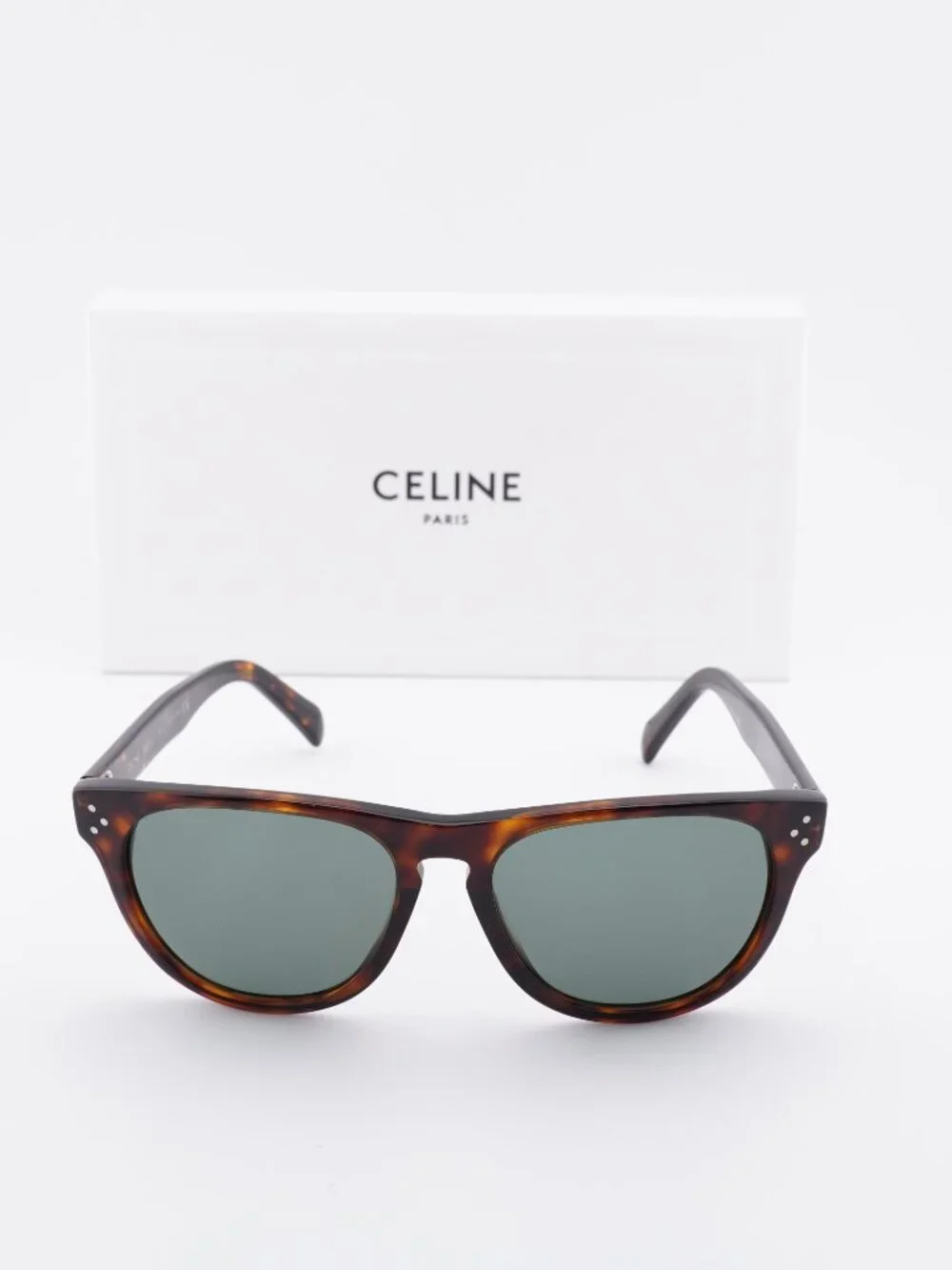 Celine Paris CL40102I 52N Square Sunglasses - Dark Havana / Green